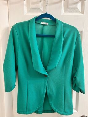 Teal Single-Button Draped Collar Jacket